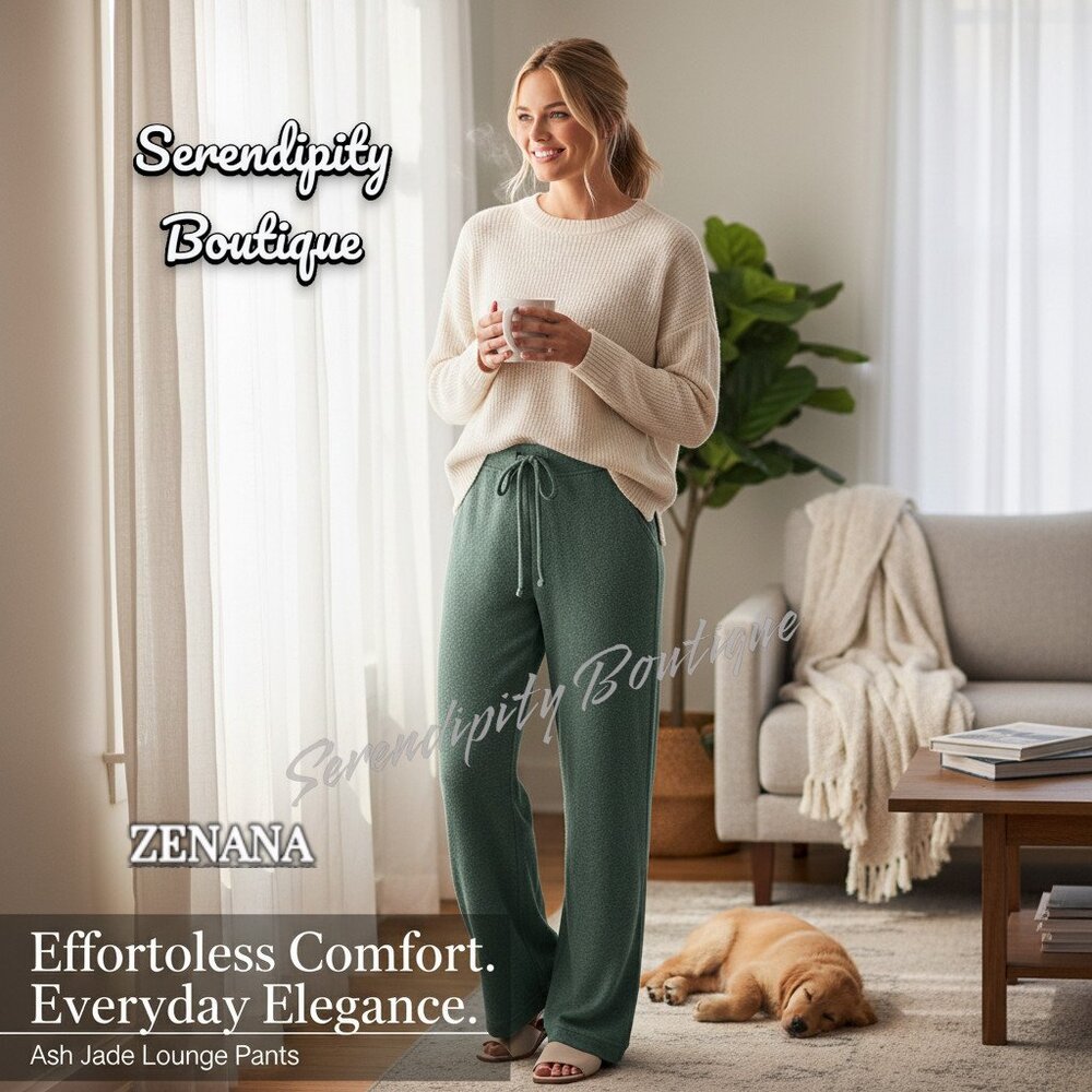 Zenana Uber Soft Lightweight Fleece Ash Jade High Rise Wide Leg Cozy Lounge  Pan - Picture 10 of 13